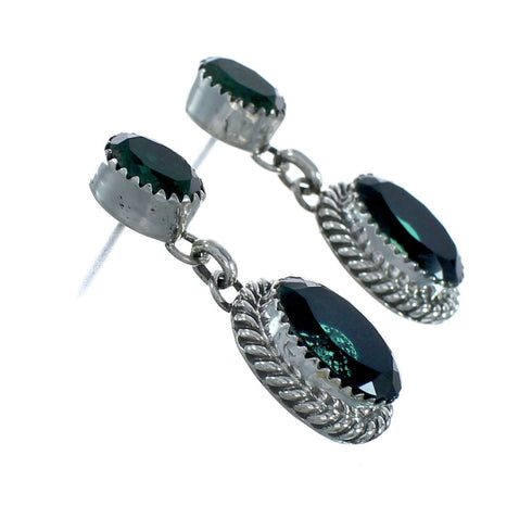 Native American Emerald Sterling Silver Post Dangle Earrings X10560